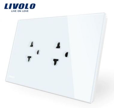 ổ cắm điện 3 chấu đôi full mặt kính Livolo VL-C9C2EA-11