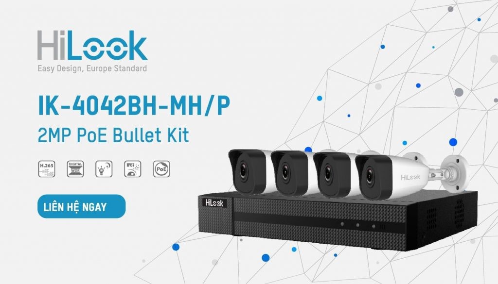 Trọn bộ Kit camera Hilook gồm 1 đầu ghi + 4 camera IP POE + 1 dây HDMI + 4 dây mạng .